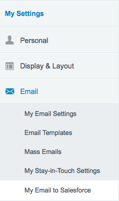 My Email Settings for Email to Salesforce
