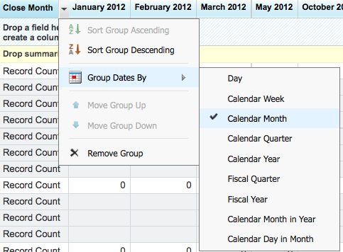 Salesforce Opportunity Reporting group by Calender month