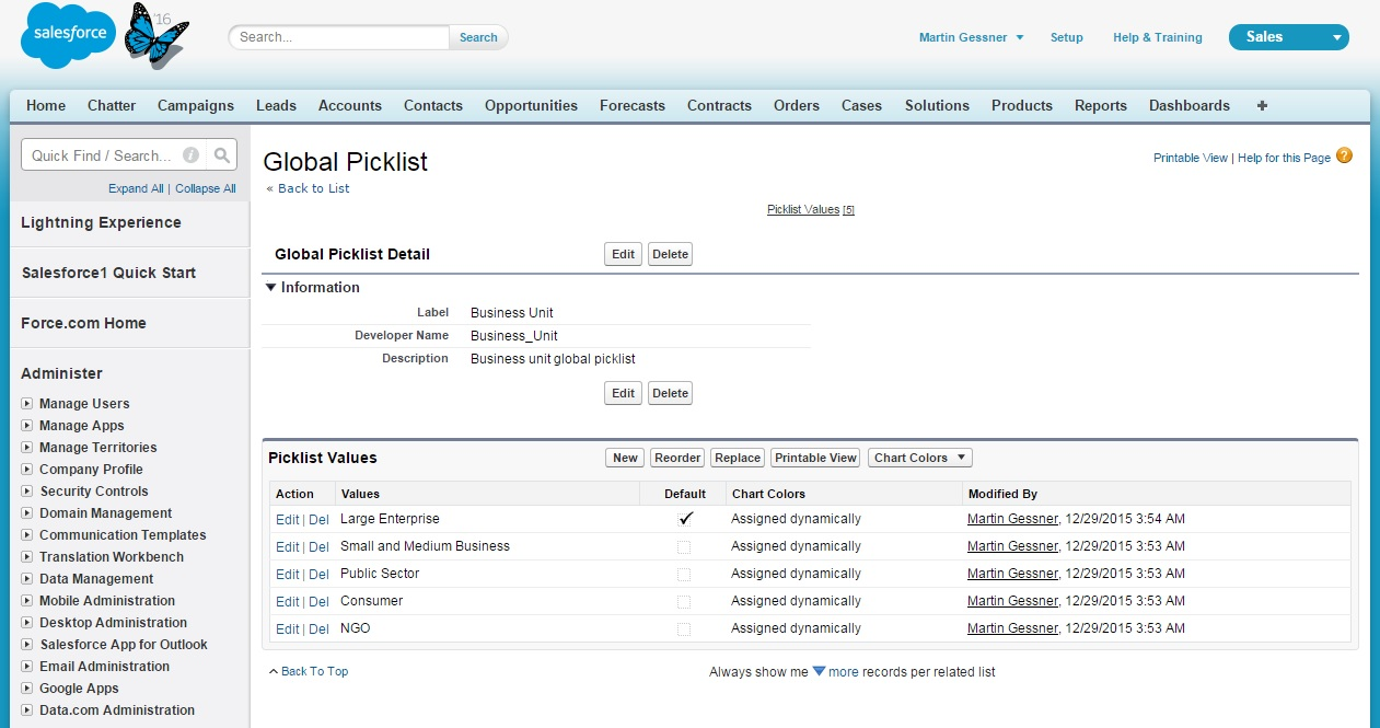 Salesforce Global Picklists