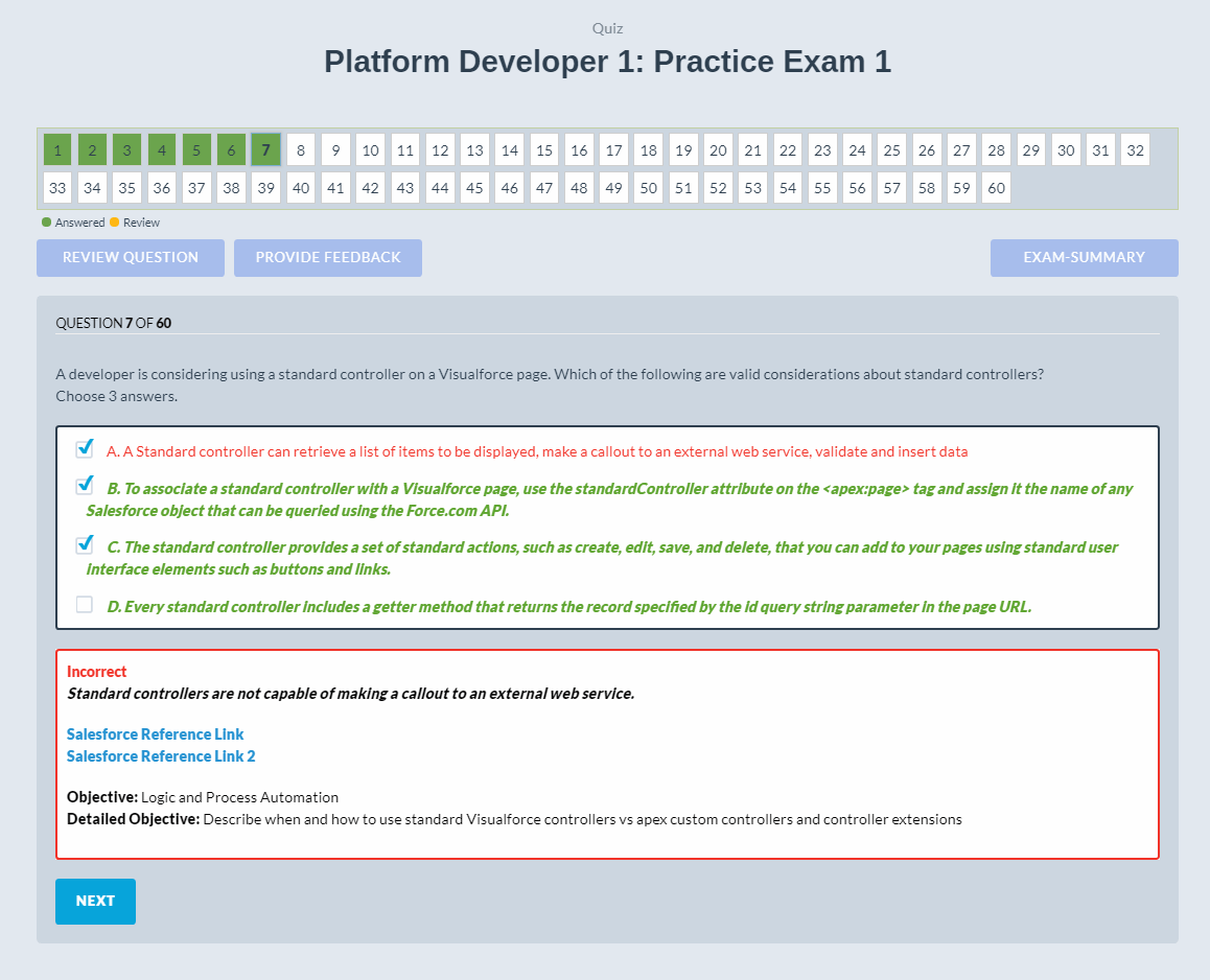 Salesforce Platform Developer 1 - Practice Exams Screenshot